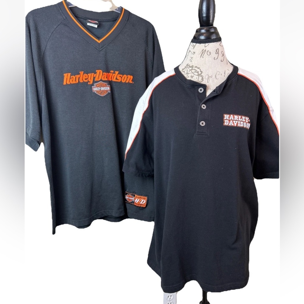 Harley Davidson Lot of 2 Mens Sz XL Knit shirts Topeka Kansas SS Pullovers